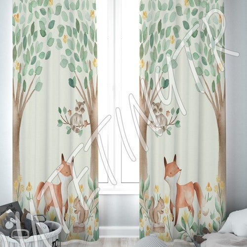 Woodland Animals Baby Boy Room Curtain Nursery Curtains Window Etsy