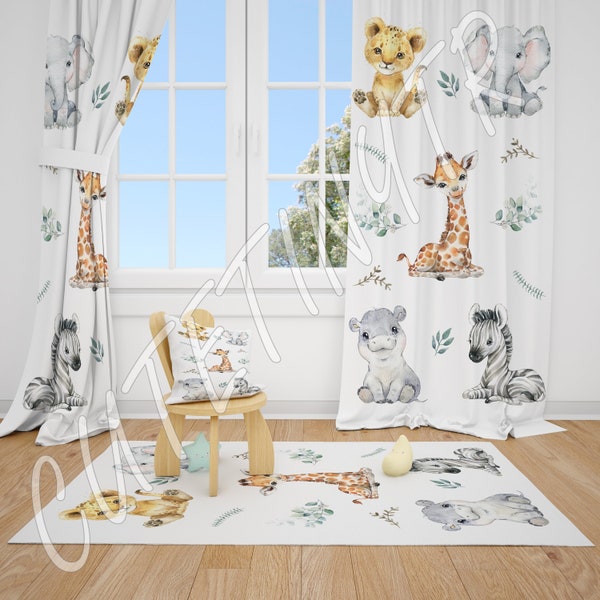 Safari Animals Baby Boy Room Curtains Nursery Curtains Window Curtains