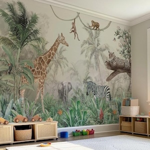 Safari Animals Wallpaper: Peel and Stick Nursery Wall Decor