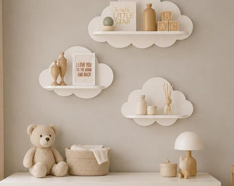 Set van 3 muurplanken wolk, houten montessoriplank, muurdecoratie kinderkamer