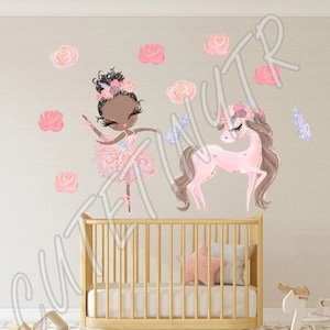 Black Ballerina and Pony Wall Decal Girls Room Wall Sticker Nursery Wall Decals