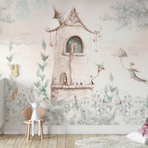 Fairytale Princess Wallpaper Peel And Stick Girls Nursery Wall Decor Kids Wall Mural Pink Castle Wallpaper