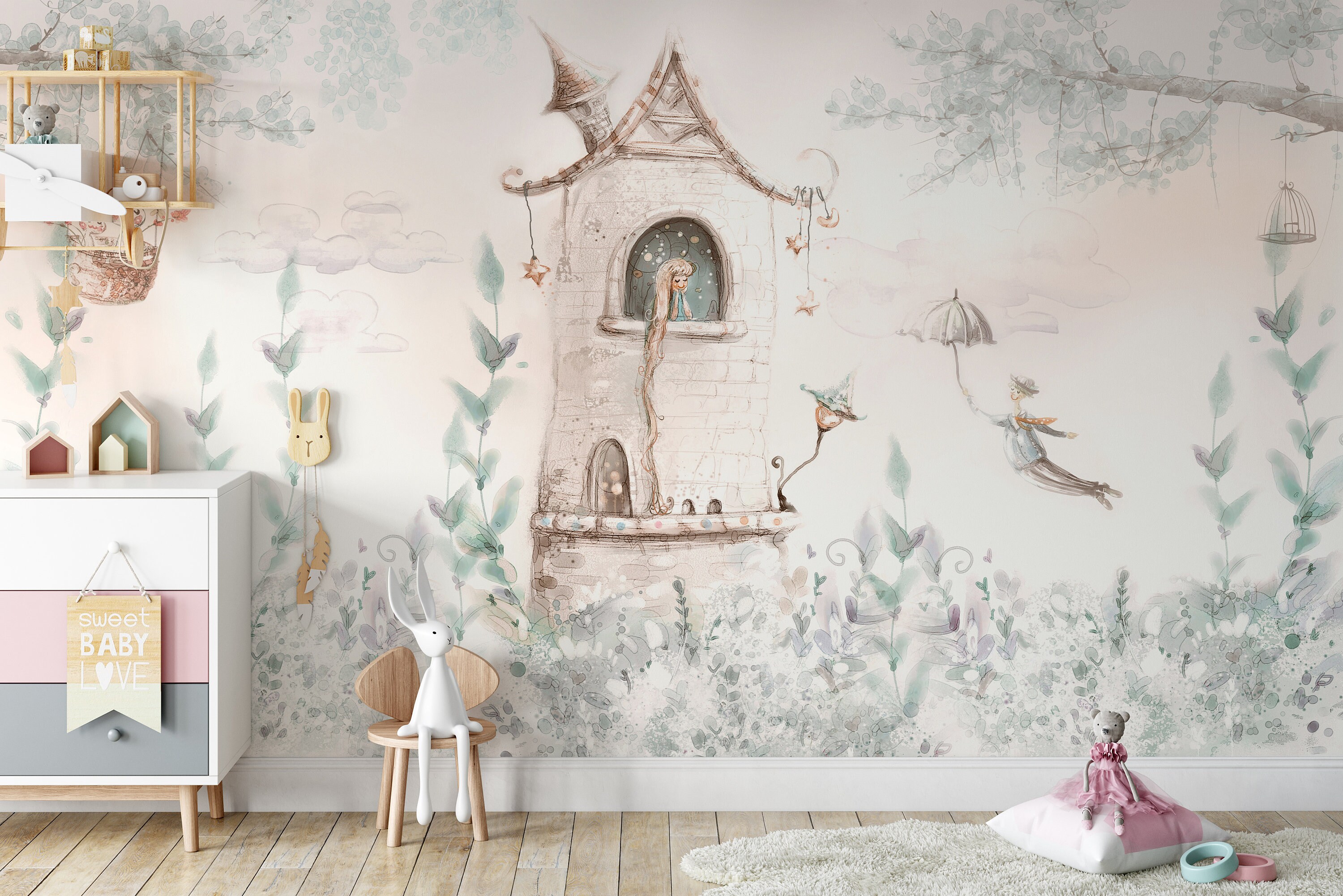 Fairytale Castle Wallpaper Mural: Peel and Stick Nursery Decor - Etsy