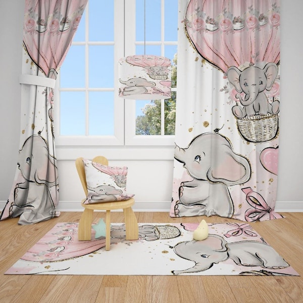 Niedlicher Elefant und Luftballons Baby Mädchen Zimmer Teppich, Lampenschirm, Kissenbezug