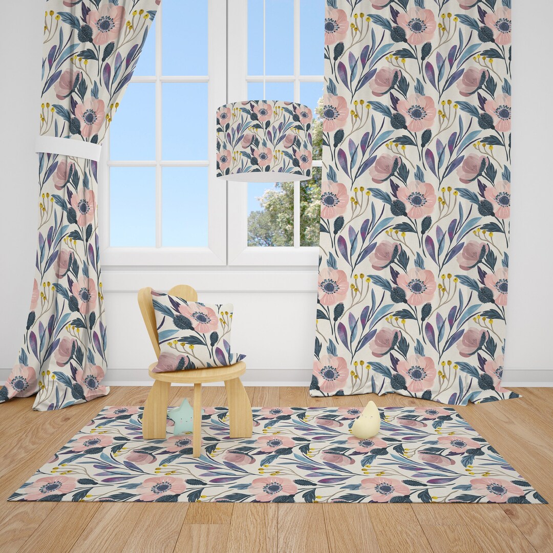 Watercolor Florals Baby Girl Room Curtain Nursery Curtains Window