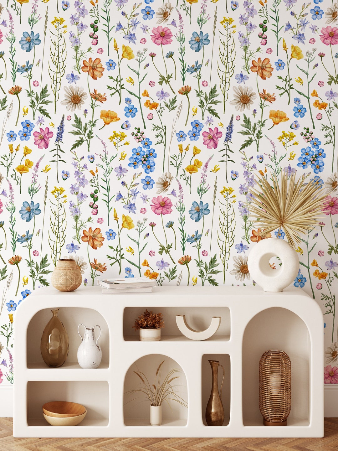 Watercolor Wildflower Peel and Stick Wallpaper: Floral Wall Mural - Etsy