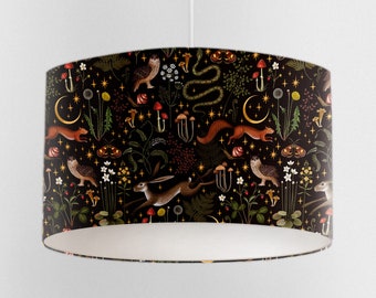 Vintage Forest Animals Lampshade, Nursery Ceiling Lampshade, Kids Room Lampshade, Drum Ceiling Lamp Shade, Light Shade