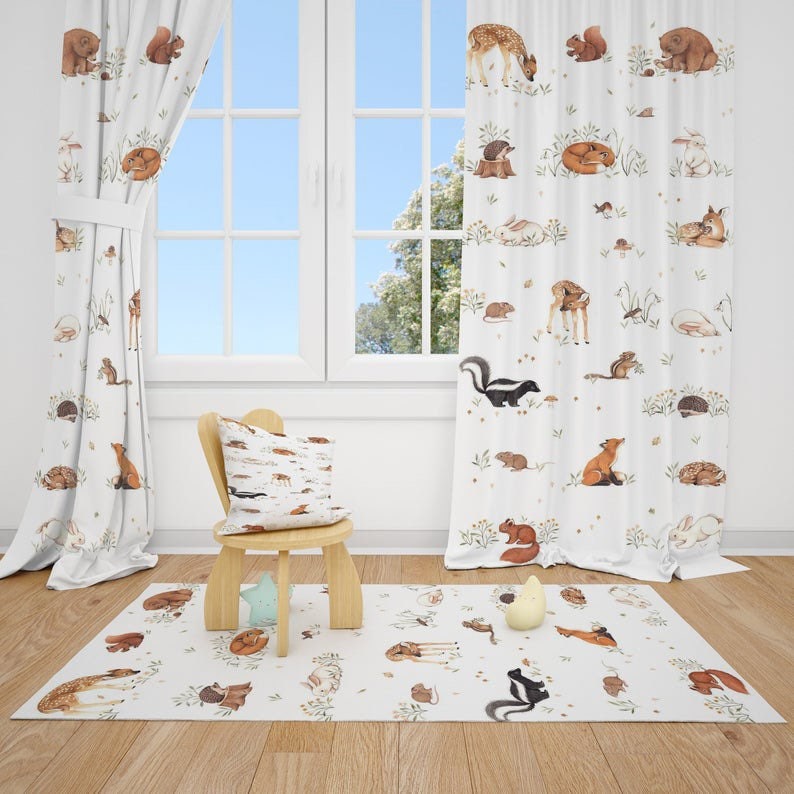 Blackout Woodland Animals Baby Boy Room Curtains Nursery Etsy