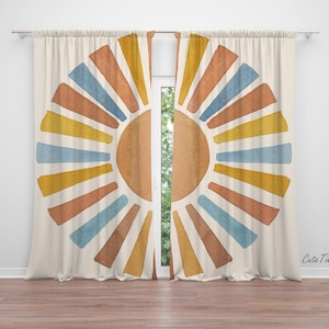 Boho Watercolor Sun Baby Girl Room Curtain Nursery Curtains Window Curtains