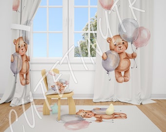 Rideaux pour chambre de bébé garçon, ours en peluche et ballons, rideaux pour chambre de bébé, rideaux de fenêtre