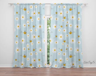 Daisy and Bee Baby Girl Room Curtain Nursery Curtains Window Curtains
