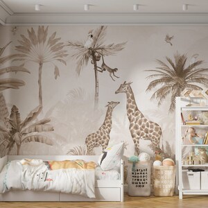Safari Animals Wallpaper: Peel and Stick Tropical Nursery Wall Mural - Etsy