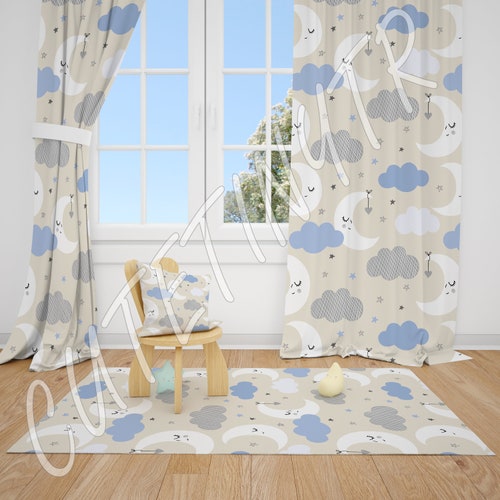 Clouds Moon and Stars Baby Boy Room Curtain Nursery Curtains Etsy