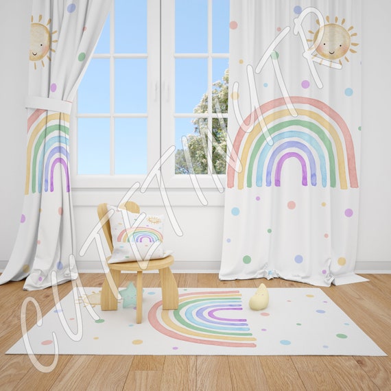 Arcobaleno pastello e sole Tenda per cameretta per bambina Tende