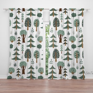 Scandinavian Forest Nursery Curtains: Microfiber Velveteen, Baby Boy Room