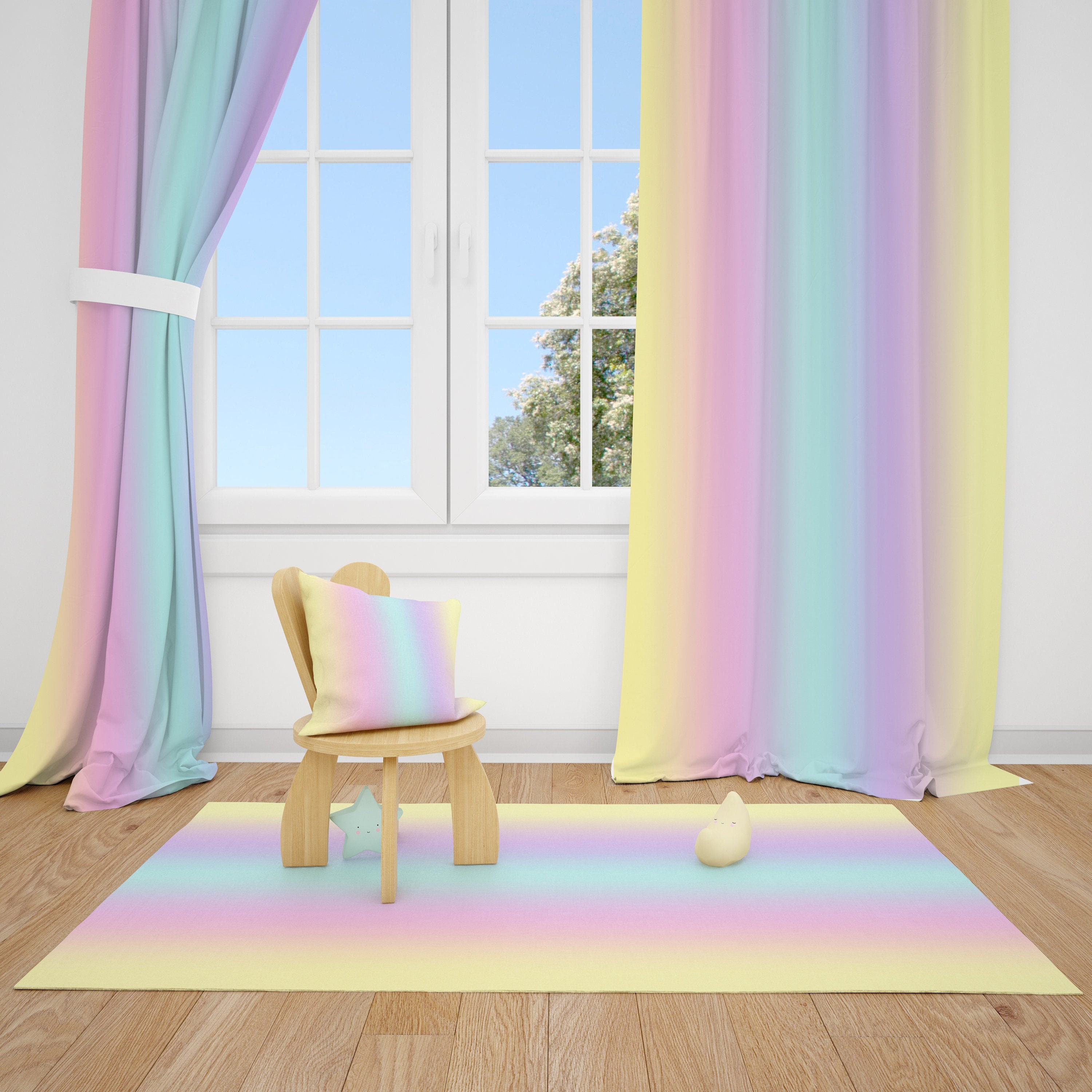 Unicorn Rainbow Ombre Baby Girl Room Curtain Nursery Curtains Etsy