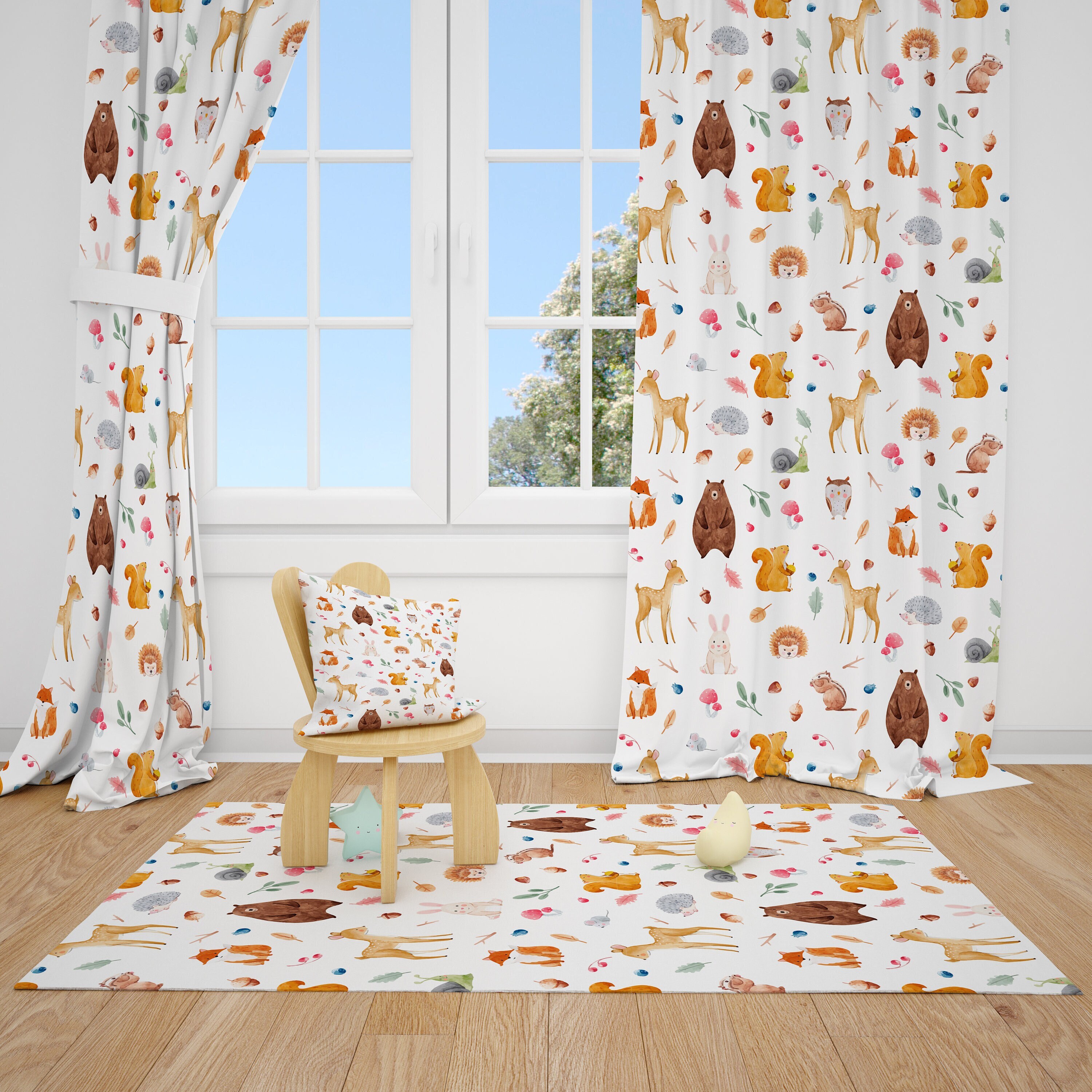 Woodland Animals Baby Boy Room Curtain Nursery Curtains Window Etsy