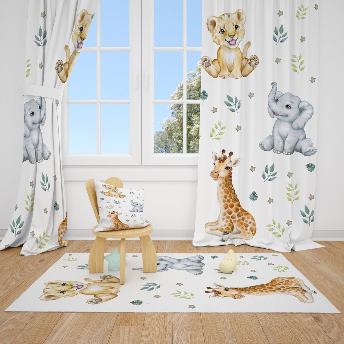 Cute Jungle Animals and Stars Baby Boy Room Curtains Nursery Etsy UK