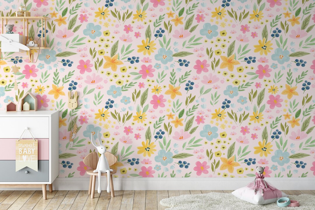 Watercolor Garden Florals Wallpaper Peel and Stick Pastel Floral Wall ...