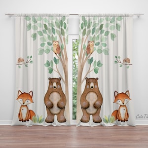 Woodland Animals Baby Boy Room Curtain Nursery Curtains Window Curtains