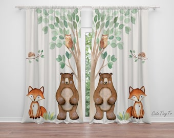 Woodland Animals Baby Boy Room Curtain Nursery Curtains Window Curtains