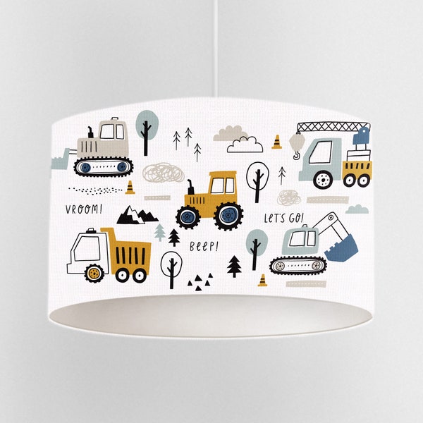 Construction Vehicles Lampshade, Nursery Ceiling Lampshade, Kids Room Lampshade, Drum Ceiling Lamp Shade, Light Shade