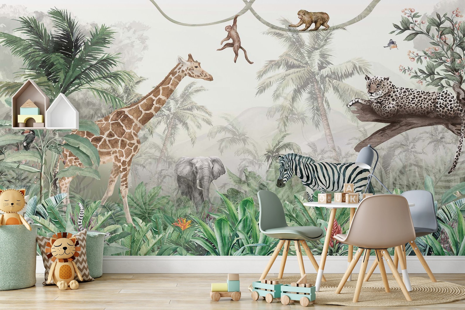 Safari Animals Wallpaper Peel and Stick Nursey Wall Decor Safari ...