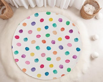 Watercolor Dots Kids Rug: Washable Nursery Play Mat