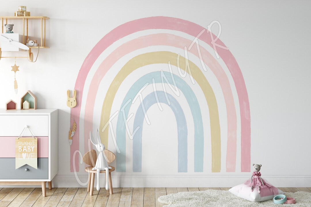 Large Rainbow Wall Decal, Pastel Watercolor Rainbow, Neutral Boho