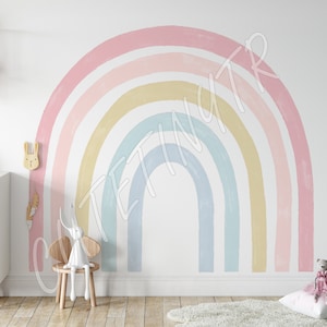 Large Rainbow Wall Decal, Pastel Watercolor Rainbow, Neutral Boho Rainbow, Nursery Wall Decal