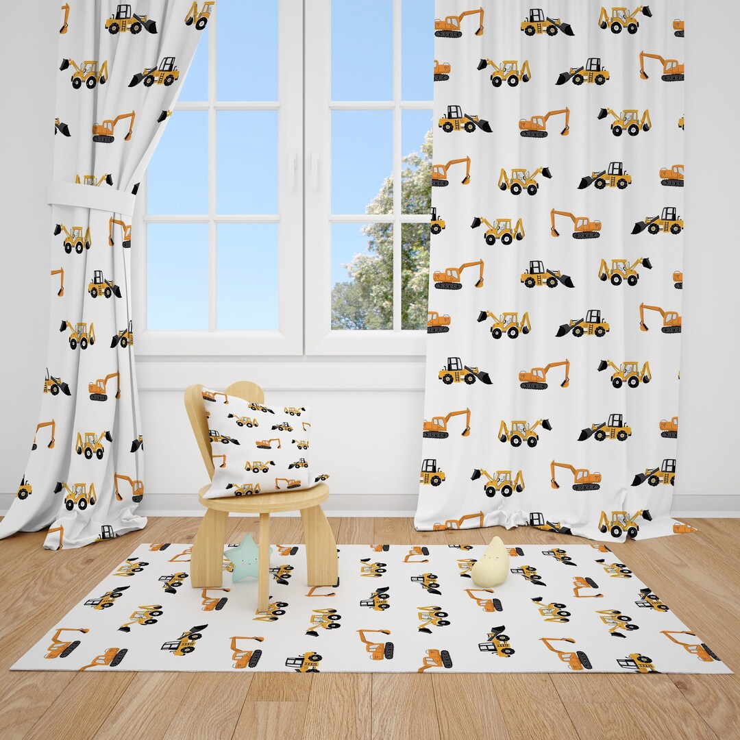 Construction Trucks Baby Boy Room Curtain Nursery Curtains Window