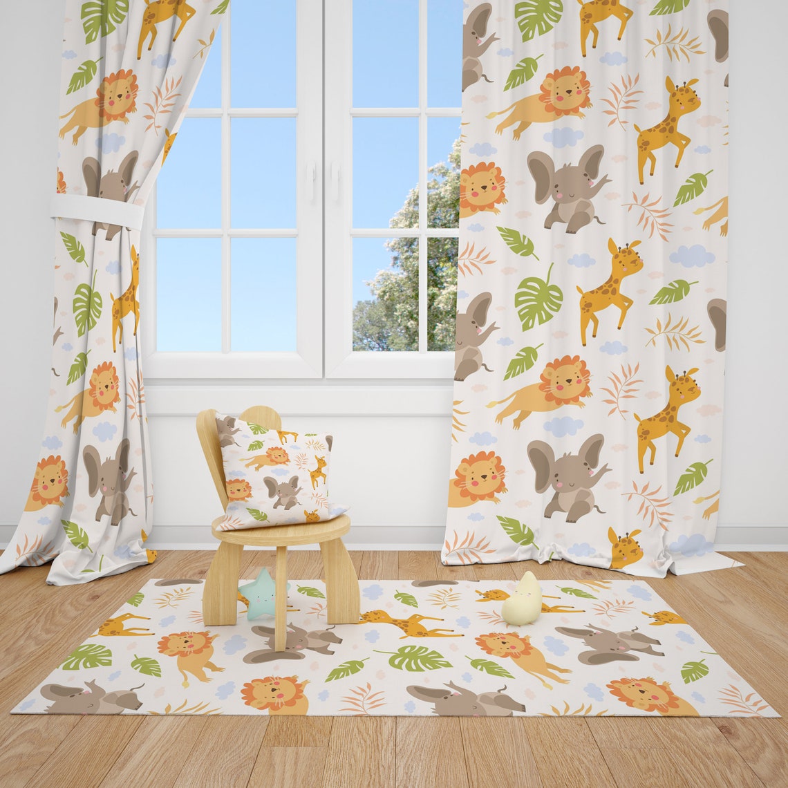 Jungle Animals Baby Boy Room Curtain Nursery Curtains Window Etsy