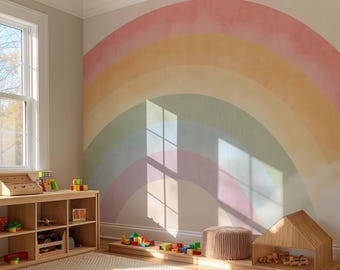 Watercolor Pastel Rainbow Wallpaper: Peel and Stick Nursery Wall Mural