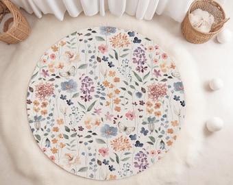 Watercolor Floral Nursery Rug: Soft Washable Play Mat