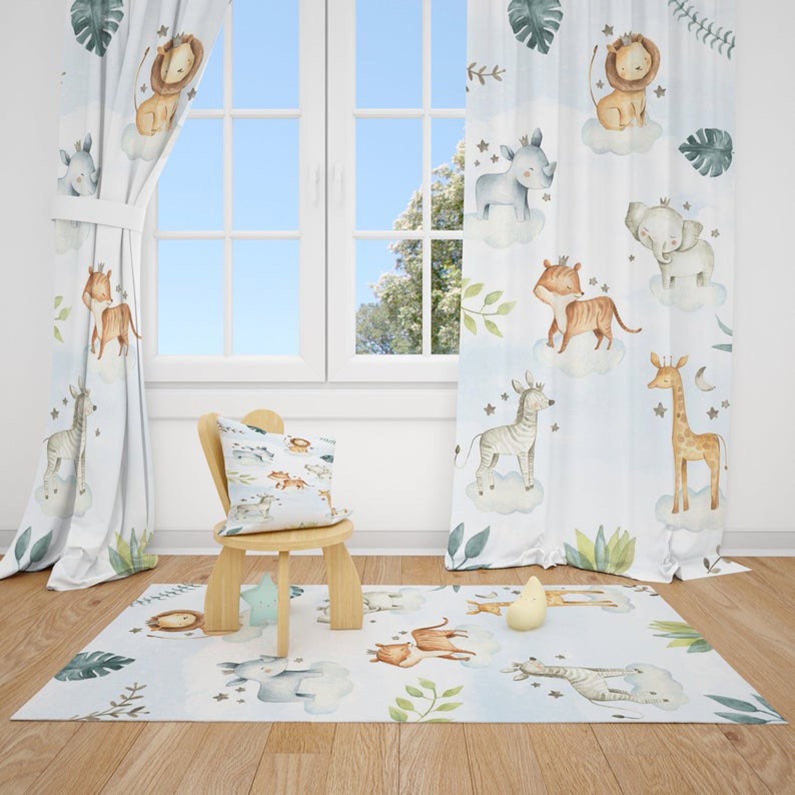 Watercolor Cute Safari Animals Baby Room Rug Nursery Rug Kids Etsy