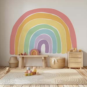 Pastelkleurige regenboog muursticker: muurdecoratie meisjes kinderkamer