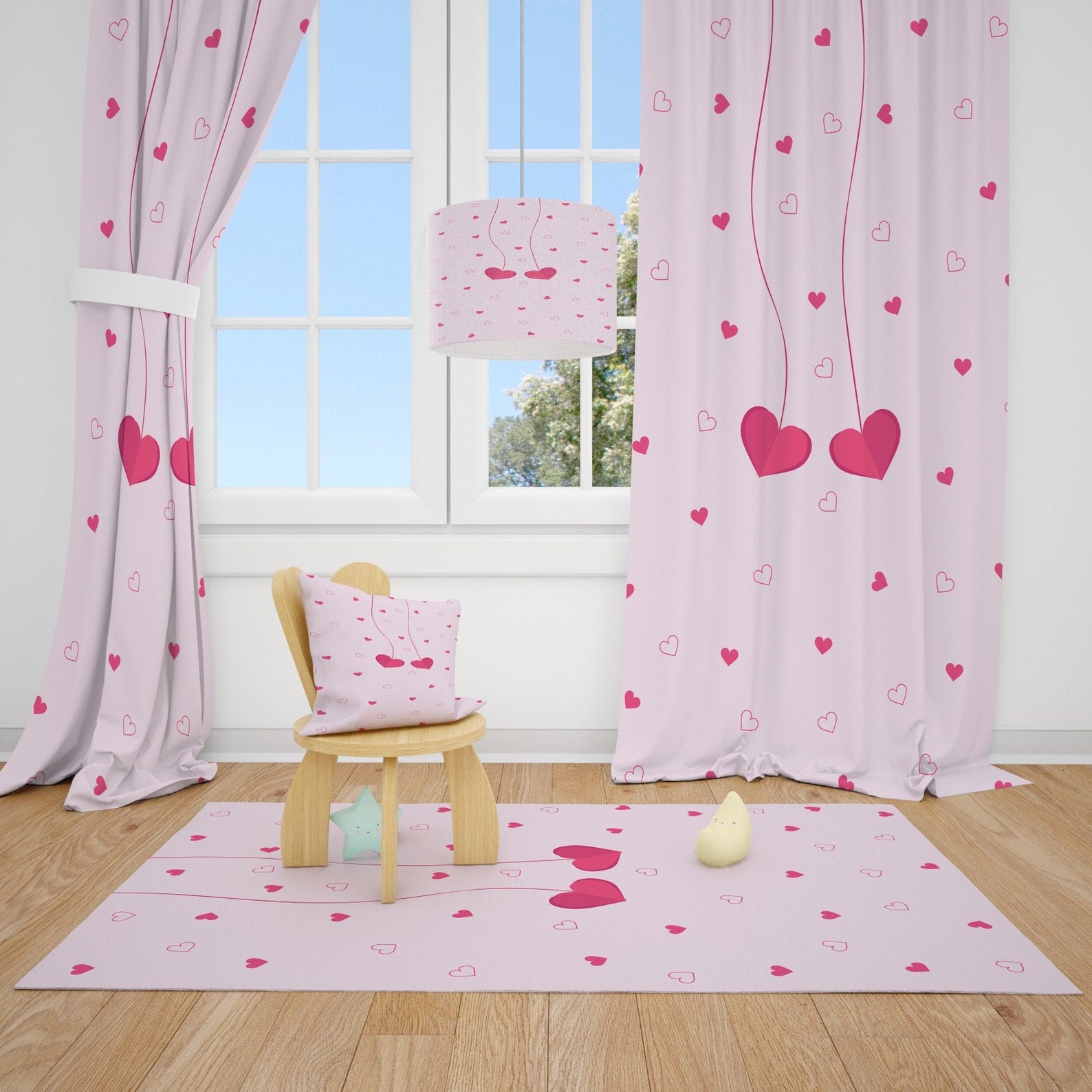 Pink Hearts Baby Girl Room Curtains Nursery Curtains Window Etsy