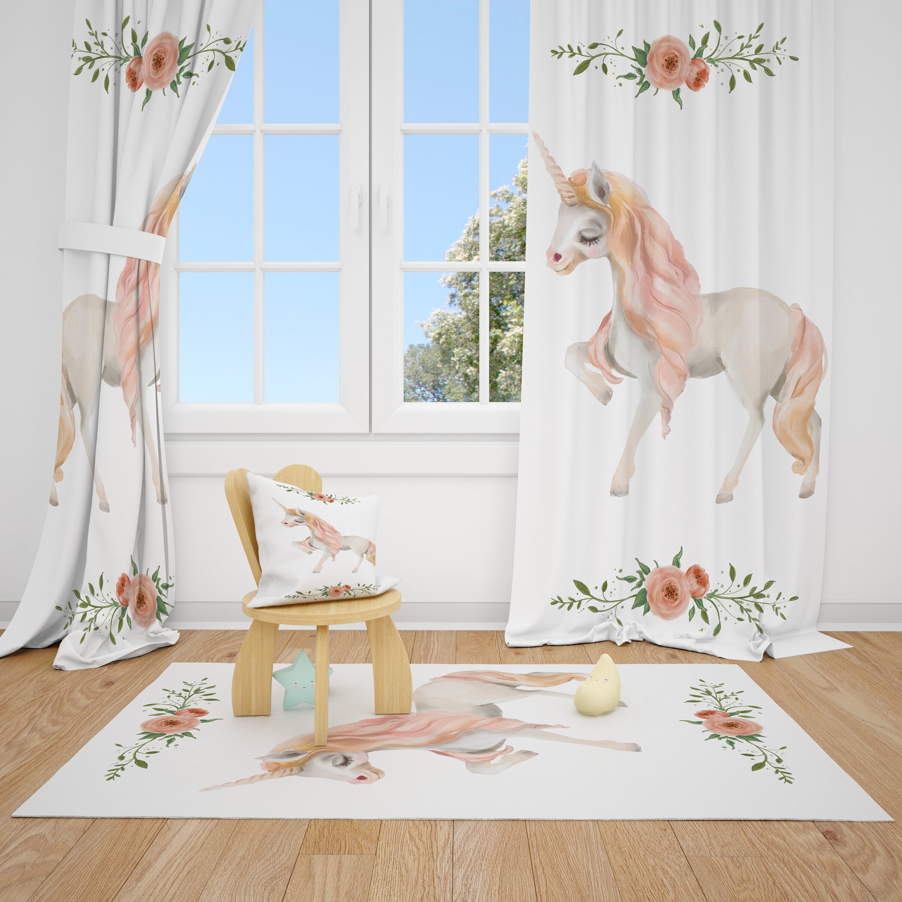 Watercolor Unicorn Baby Girl Room Curtains Nursery Curtains Etsy