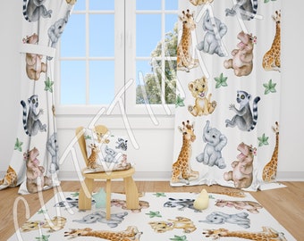 Aquarell Safari Tiere Baby Jungen Gardinen Kinderzimmer Gardinen Fenster Gardinen