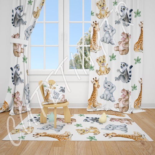 Traveler Safari Animals Baby Boy Room Curtains Nursery Etsy