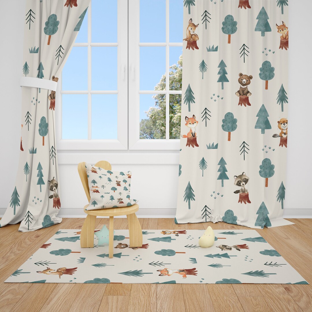 Woodland Animals Baby Boy Room Curtains Nursery Curtains Window