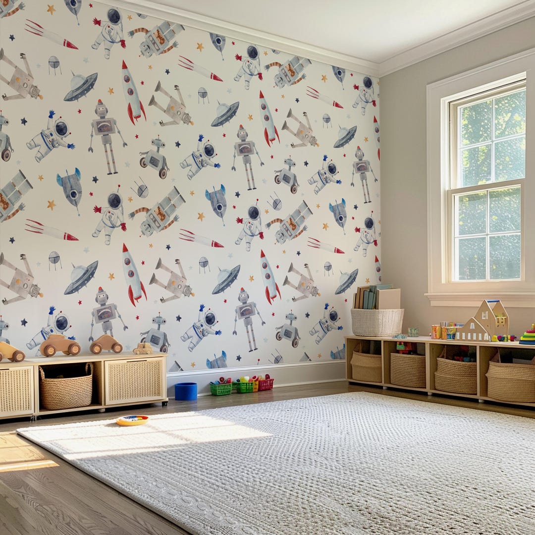 Kids Space Wallpaper: Peel and Stick Nursery Wall Mural - Etsy
