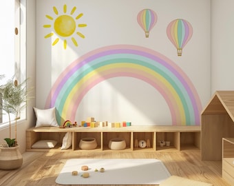 Vinilo decorativo de pared Arcoíris Pastel: Adhesivo de pared infantil en acuarela