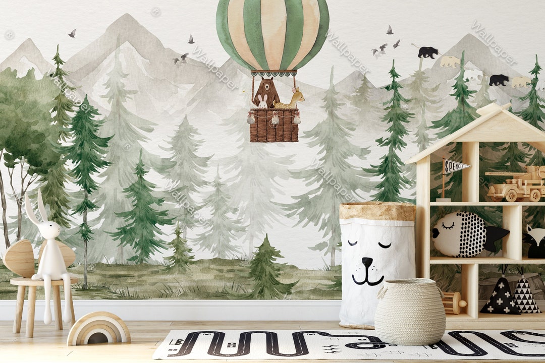 Watercolor Forest Wallpaper: Peel and Stick Nursery Wall Mural - Etsy