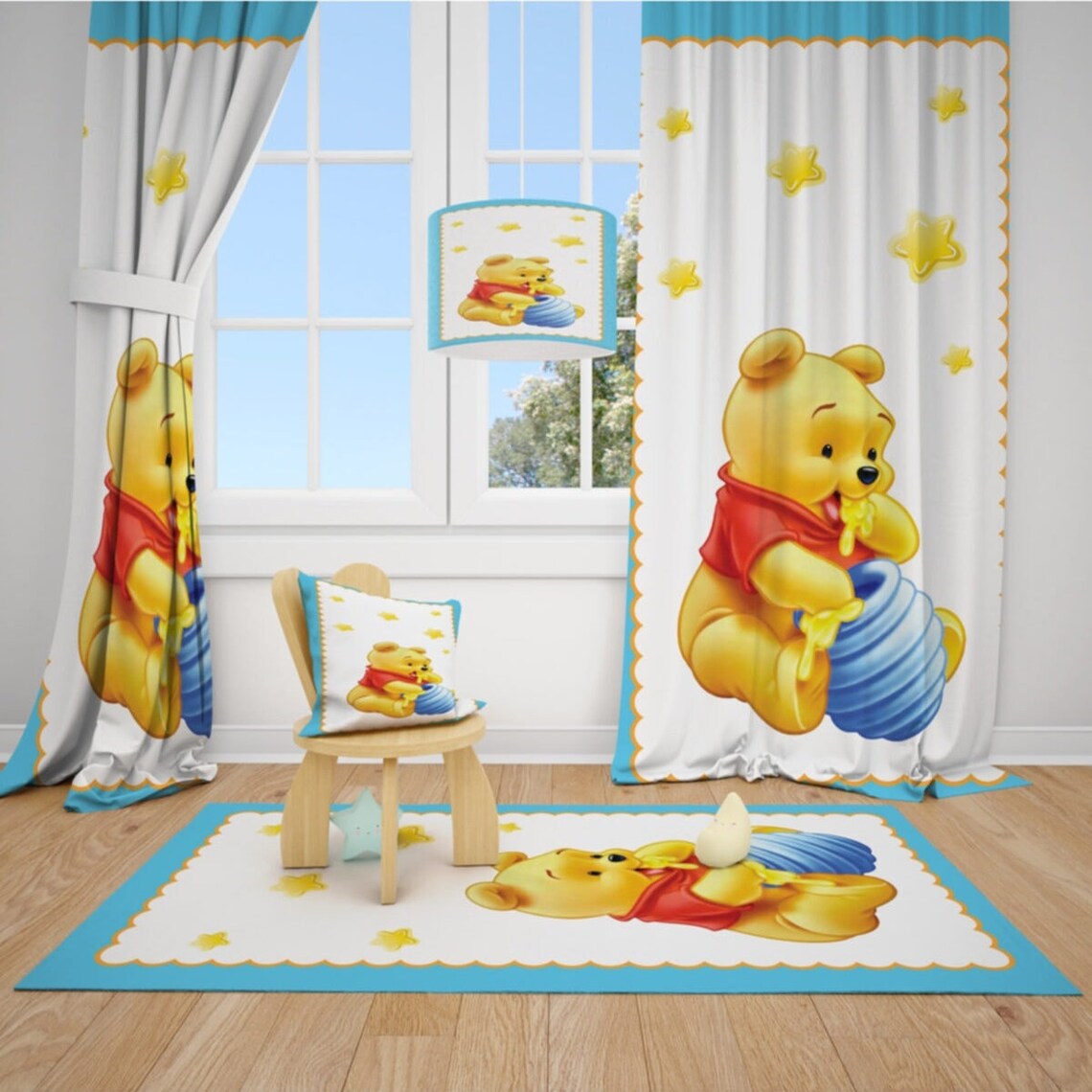Winnie the Pooh and Stars Baby Boy Room Curtains Nursery Etsy