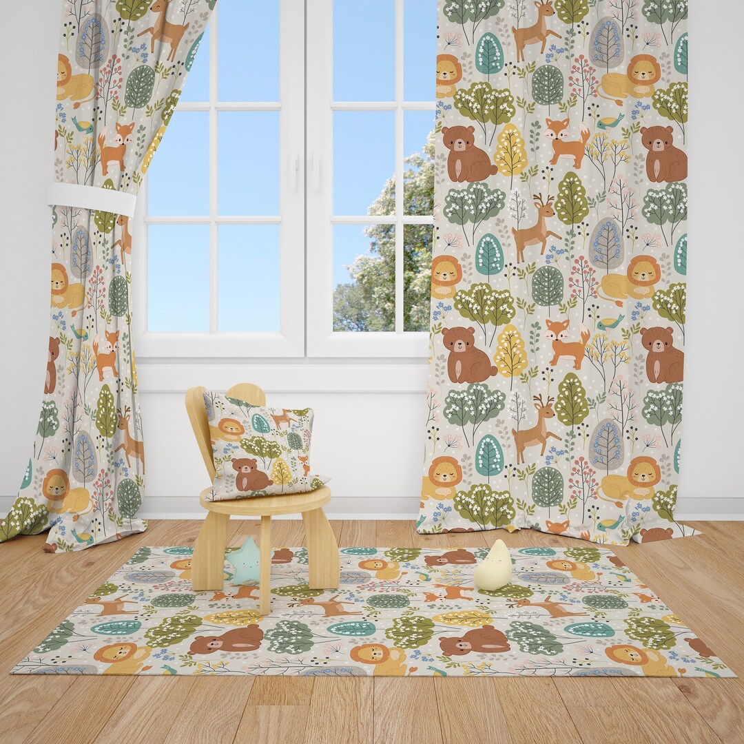 Woodland Animals Baby Boy Room Curtain Nursery Curtains Window Curtains