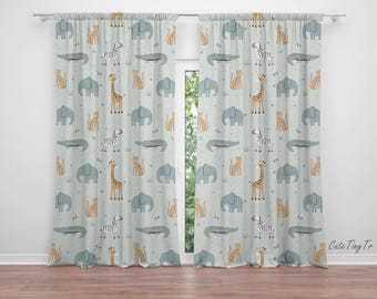 Safari Animals Baby Boy Room Curtain Nursery Curtains Window Curtains
