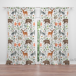 Woodland Animals Baby Boy Room Curtains Nursery Curtains Window Curtains