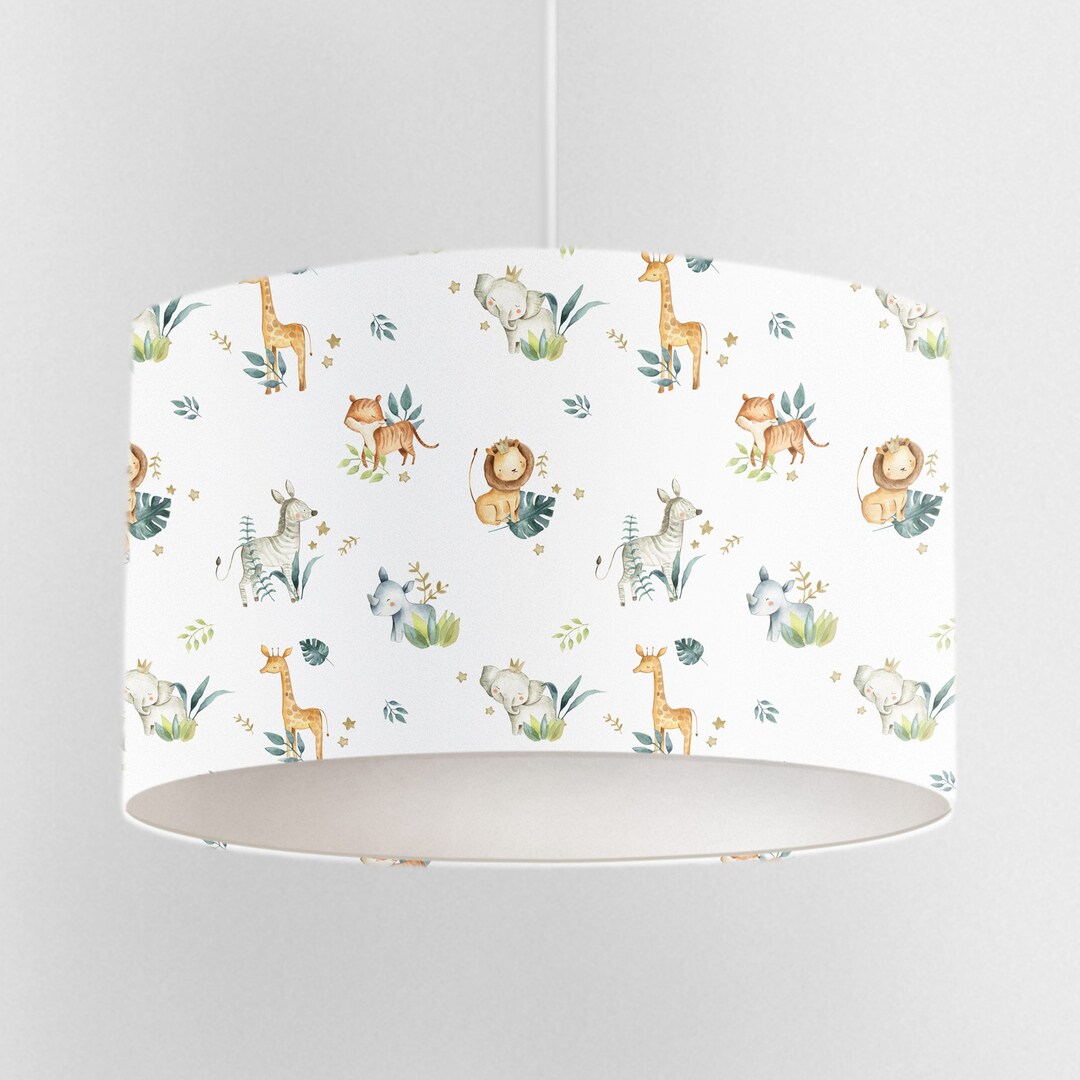 Safari Animals Lampshade, Nursery Ceiling Lampshade, Kids Room Lampshade, Drum Ceiling Lamp