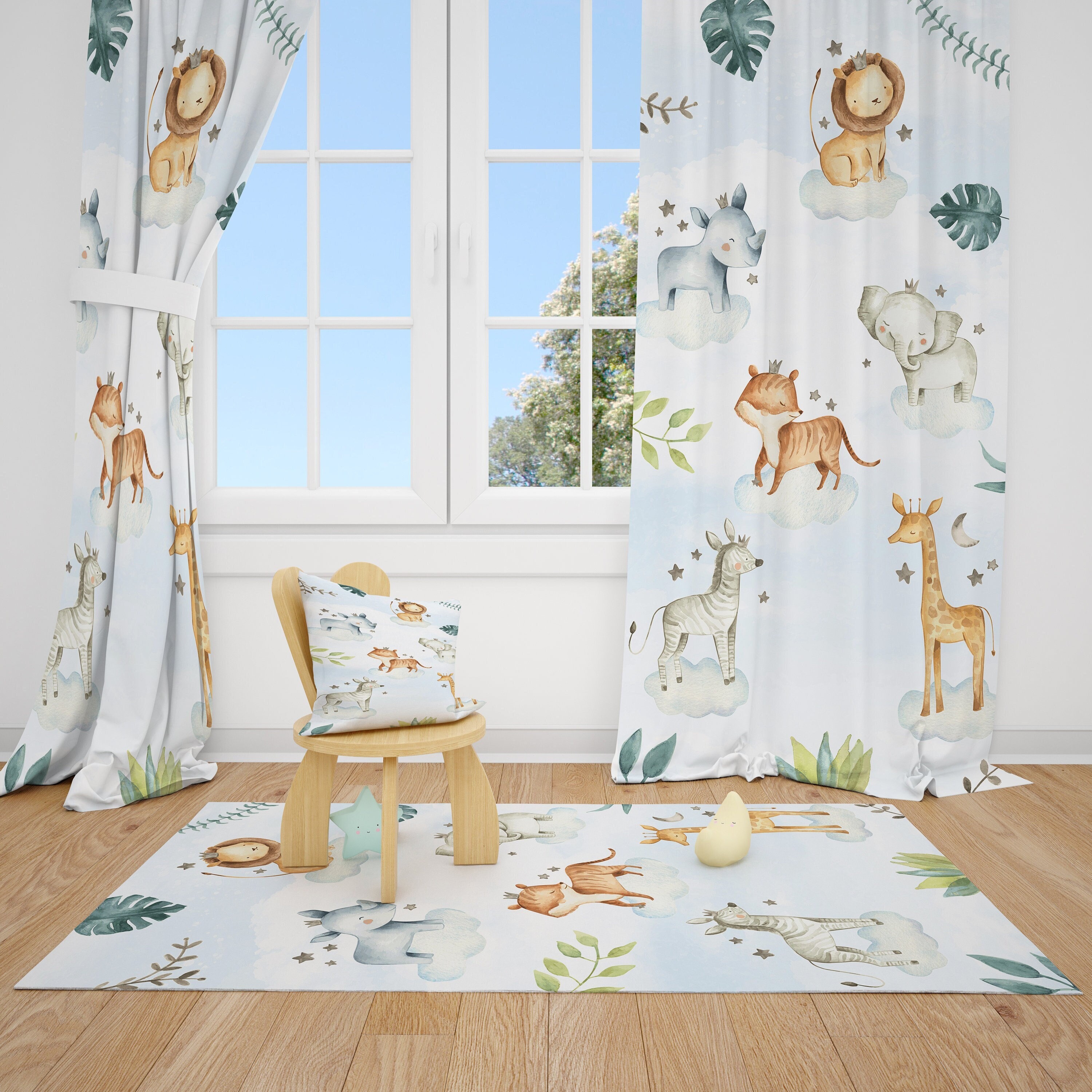 Safari Animals Baby Boy Room Curtain Nursery Curtains Window Etsy